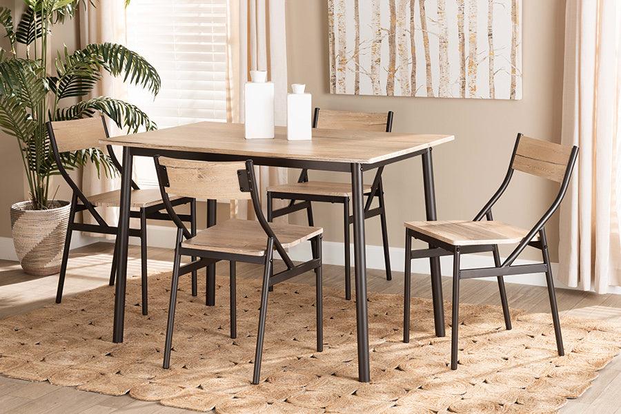 Wholesale Interiors Dining Sets - Carmen Contemporary Oak Brown Wood and Dark Brown Metal 5-Piece Dining Set