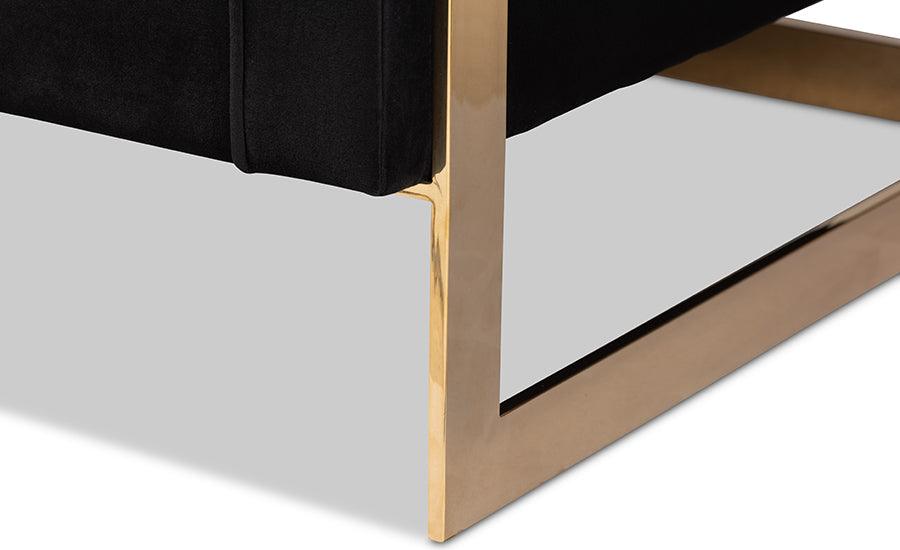 Wholesale Interiors Sofas & Couches - Ambra Glam and Luxe Black Velvet Upholstered and Button Tufted Sofa with Gold-Tone Frame
