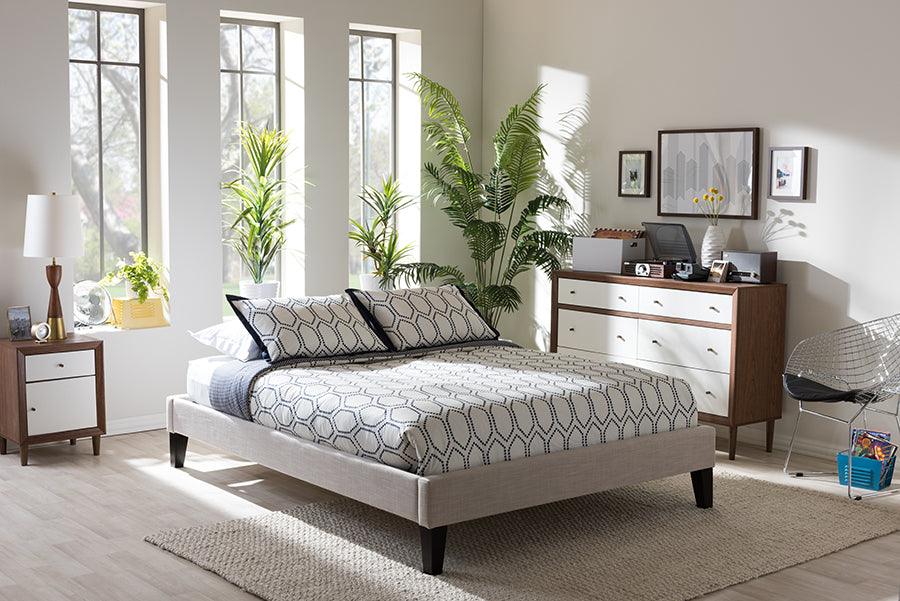 Wholesale Interiors Beds - Lancashire Beige Linen Fabric Upholstered Full Size Bed Frame With Tapered Legs