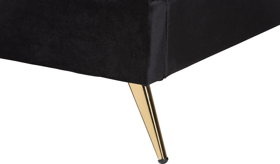 Wholesale Interiors Beds - Oxley Traditional Glam and Luxe Black Velvet and Gold Metal Queen Size Panel Bed
