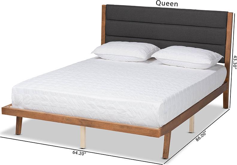 Wholesale Interiors Beds - Jarlan Modern and Contemporary Charcoal Fabric and Brown Wood King Size Platform Bed