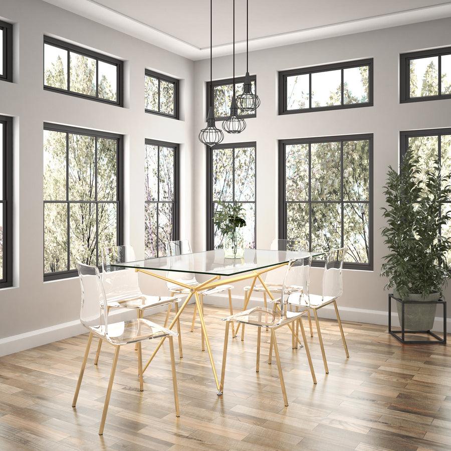 Euro Style Dining Tables - Atos 60" Rectangle Dining Table/Desk with Clear Tempered Glass Top and Matte Brushed Gold Base