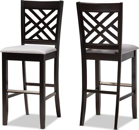 Wholesale Interiors Barstools - Jason Modern Grey Fabric Upholstered and Espresso Brown Finished Wood 2-Piece Bar Stool Set