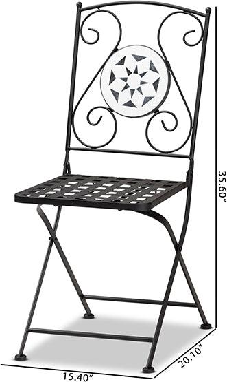 Wholesale Interiors Outdoor Dining Sets - Julius Black Finished Metal and Multi-Colored Glass 2-Piece Outdoor Dining Chair Set