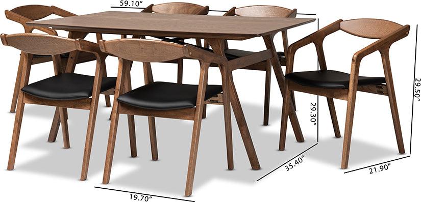 Wholesale Interiors Dining Sets - Harland Black Faux Leather Upholstered and Walnut Brown Finished Wood 7-Piece Dining Set