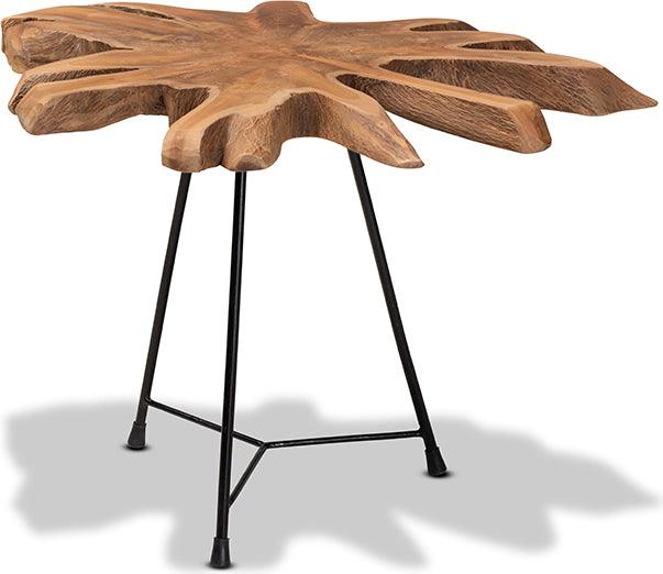 Wholesale Interiors Side & End Tables - Merci Rustic Brown and Black End Table with Teak Tree Trunk Tabletop