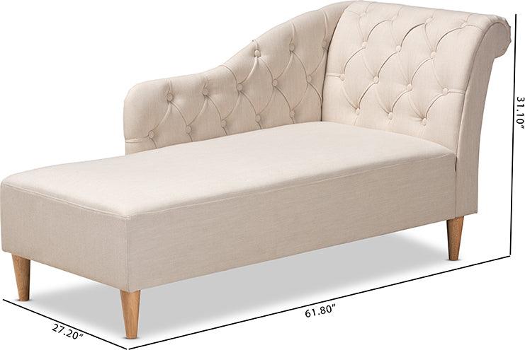 Wholesale Interiors Accent Chairs - Emeline Modern and Contemporary Beige Fabric Upholstered Oak Finished Chaise Lounge