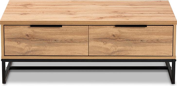 Wholesale Interiors Coffee Tables - Franklin Oak Brown Finished Wood and Black Finished Metal 2-Drawer Coffee Table