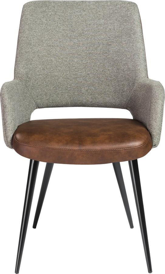Euro Style Dining Chairs - Desi Armchair in Gray Fabric and Light Brown Leatherette with Black Base