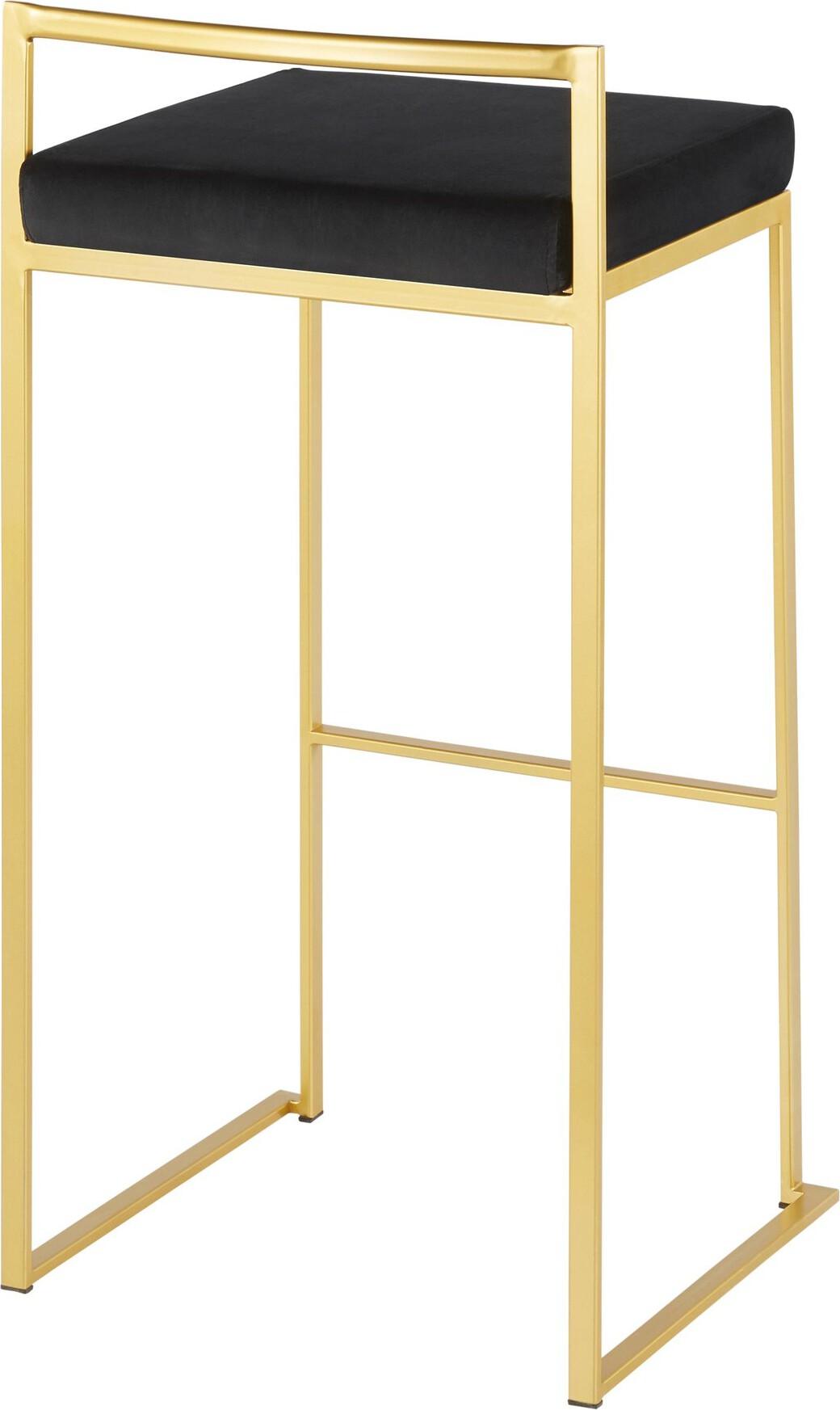 Lumisource Barstools - Fuji Contemporary Barstool in Gold with Black Velvet Cushion (Set of 2)
