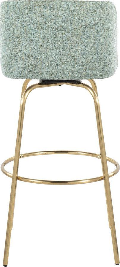 Lumisource Barstools - Toriano 30" Fixed Height Barstool With Swivel In Light Green Fabric & Gold Metal (Set of 2)