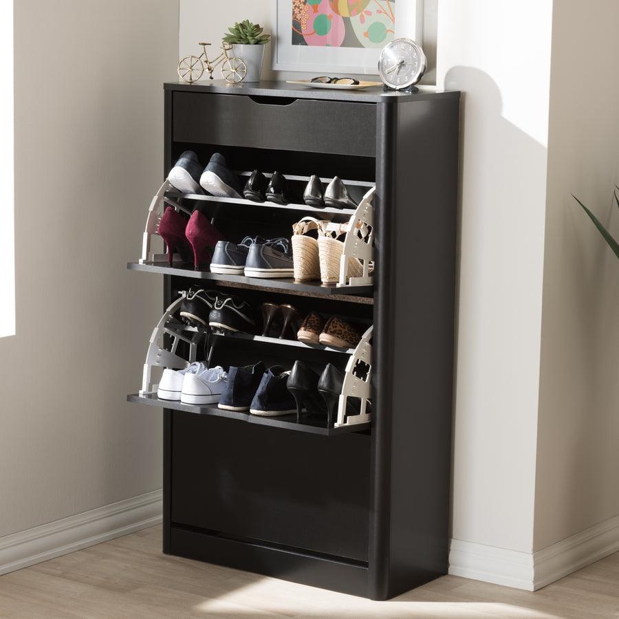 Wholesale Interiors Shoe Storage - Cayla Modern and Contemporary Black Wood Shoe Cabinet