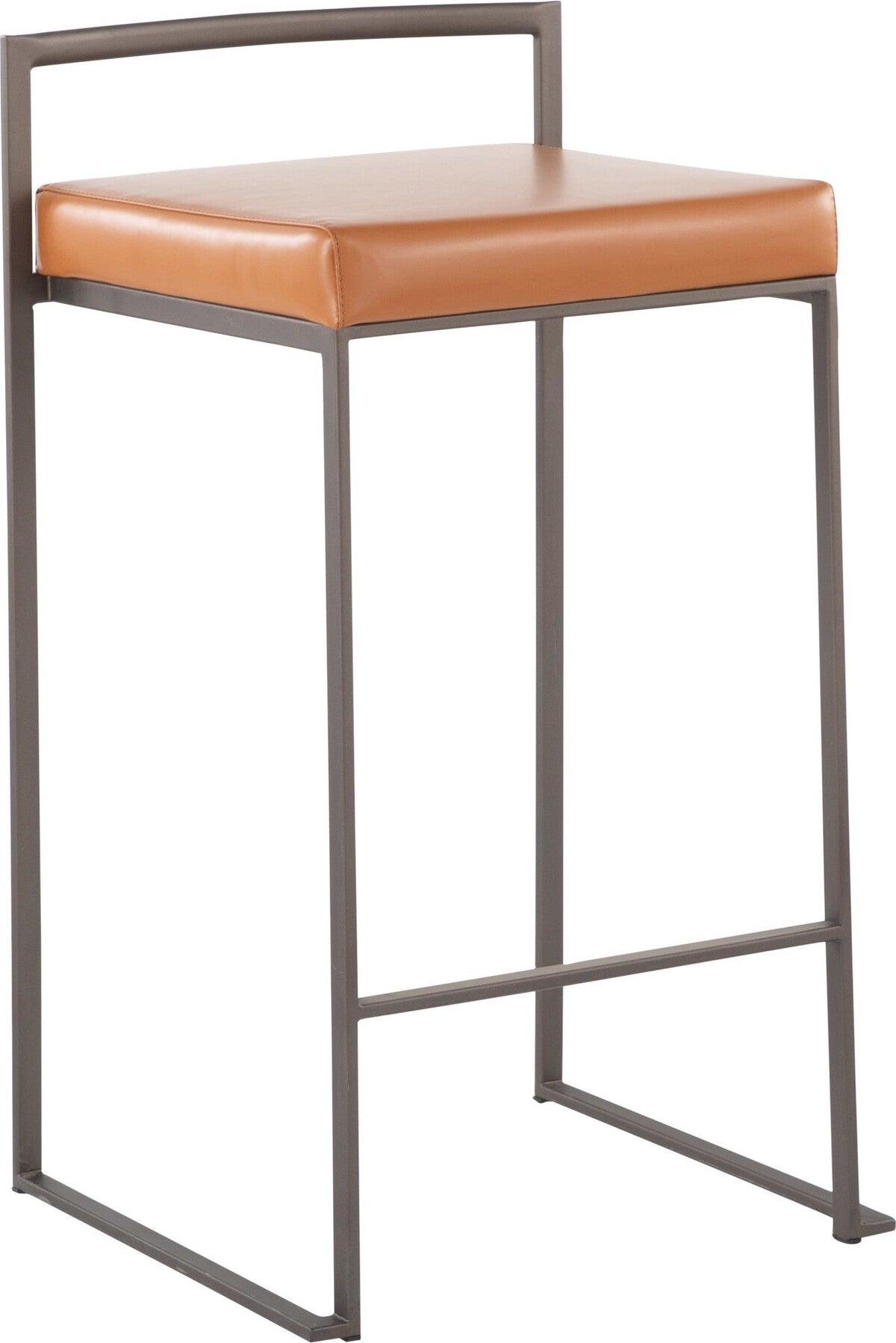 Lumisource Barstools - Fuji Stacker Counter Stool (Set of 2) Antique Steel & Camel PU