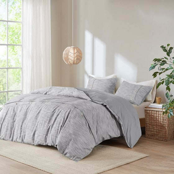 Olliix.com Duvet & Duvet Sets - 3 Piece Organic Cotton Oversized Duvet Cover Set Grey Full/Queen