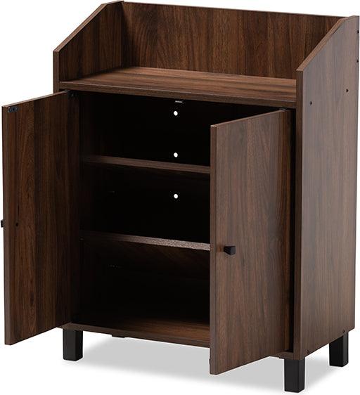 Wholesale Interiors Shoe Storage - Rossin Walnut Brown Entryway Shoe Storage Cabinet with Open Shelf
