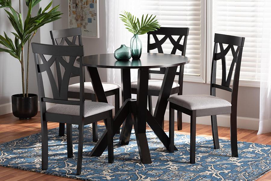 Wholesale Interiors Dining Sets - Branca Contemporary Grey Fabric and Dark Brown Finished Wood 5-Piece Dining Set