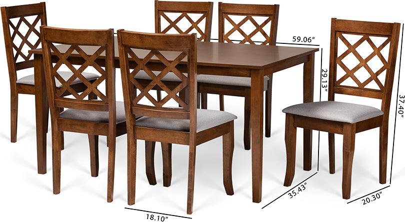 Wholesale Interiors Dining Sets - Verner Grey Fabric Upholstered and Walnut Brown Finished Wood 7-Piece Dining Set