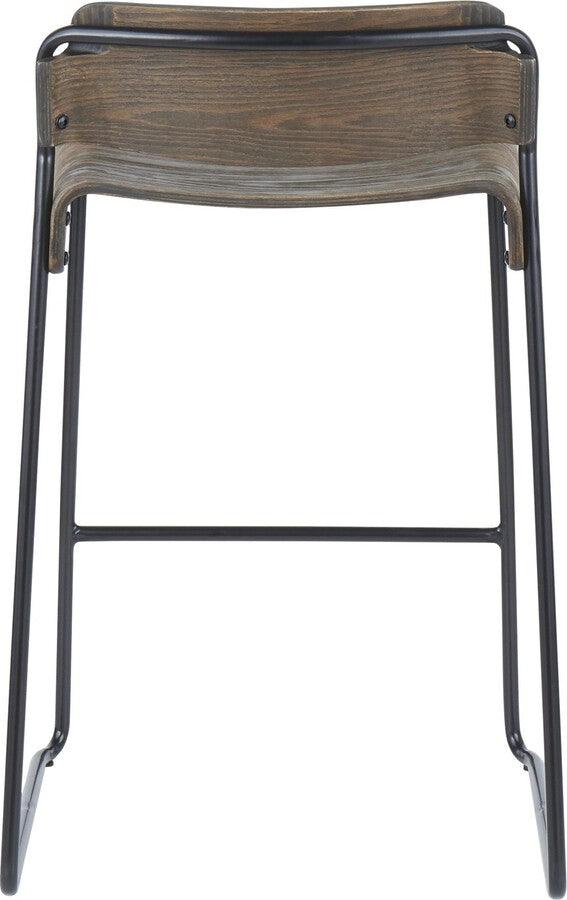 Lumisource Barstools - Dali Industrial Low Back Counter Stool in Black Metal with Espresso Wood - Set of 2