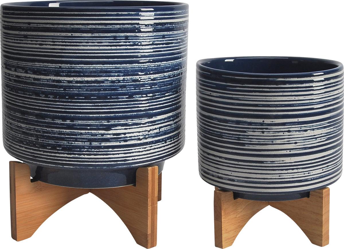Sagebrook Home Planters - Ceremicamic Set Of 2 8/10" Planter On Stand Blue