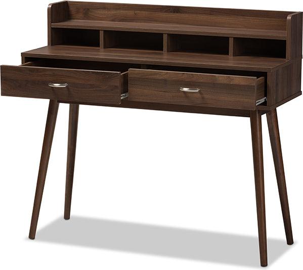 Wholesale Interiors Desks - Disa Mid-Century Modern Walnut Brown Finished 2-Drawer Desk