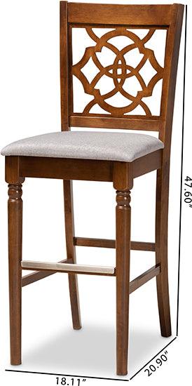 Wholesale Interiors Barstools - Alexandra Grey Fabric Upholstered and Walnut Brown Finished Wood 2-Piece Bar Stool Set