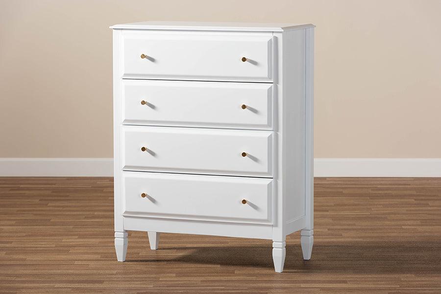 Wholesale Interiors Chest of Drawers - Naomi Classic and Transitional White Finished Wood 4-Drawer Bedroom Chest