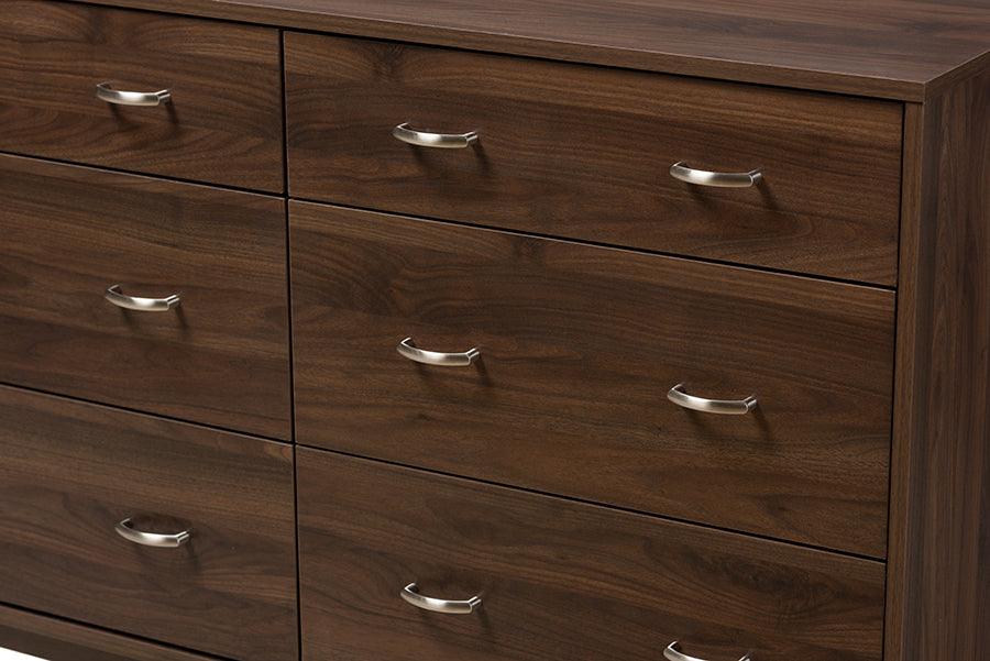 Wholesale Interiors Chest of Drawers - Disa Mid-Century Modern Walnut Brown Finished 6-Drawer Dresser