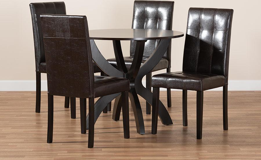 Wholesale Interiors Dining Sets - Elira Dark Brown Faux Leather Upholstered and Dark Brown Finished Wood 5-Piece Dining Set