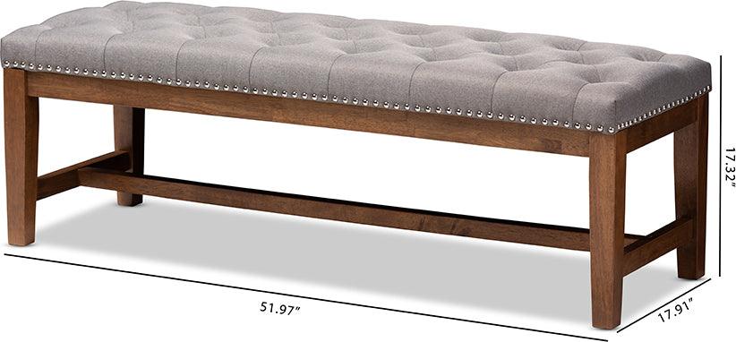 Wholesale Interiors Benches - Ainsley Contemporary Grey Fabric Upholstered Walnut Finished Solid Rubberwood Bench