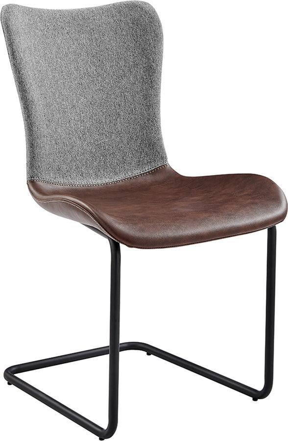 Euro Style Dining Chairs - Juni Side Chair in Gray Fabric and Light Brown Leatherette with Matte Black Base - Set of 2