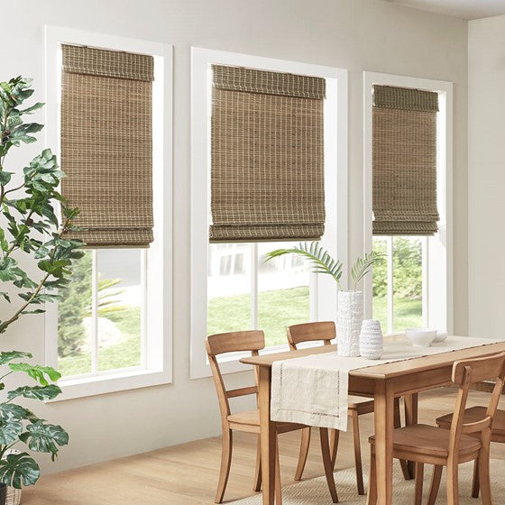 Olliix.com Curtains - Bamboo Light Filtering Roman Shade 64"L Natural Ash