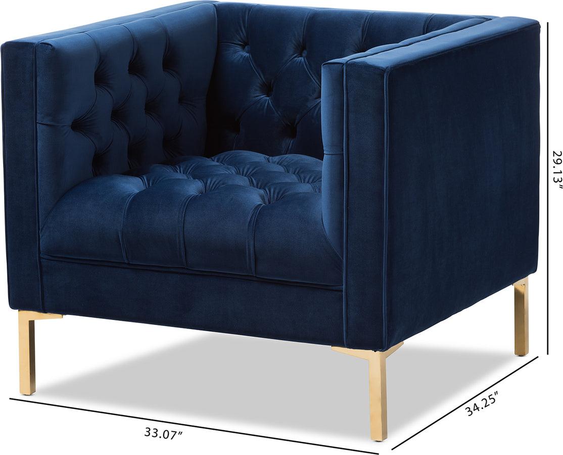 Wholesale Interiors Accent Chairs - Zanetta Luxe and Glamour Navy Velvet Upholstered Gold Finished Lounge Chair