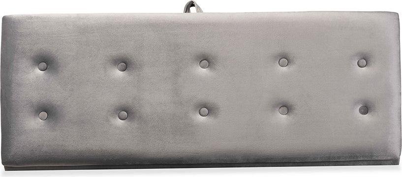 Wholesale Interiors Benches - Caine Modern and Contemporary Grey Velvet and Dark Brown Wood Storage Bench