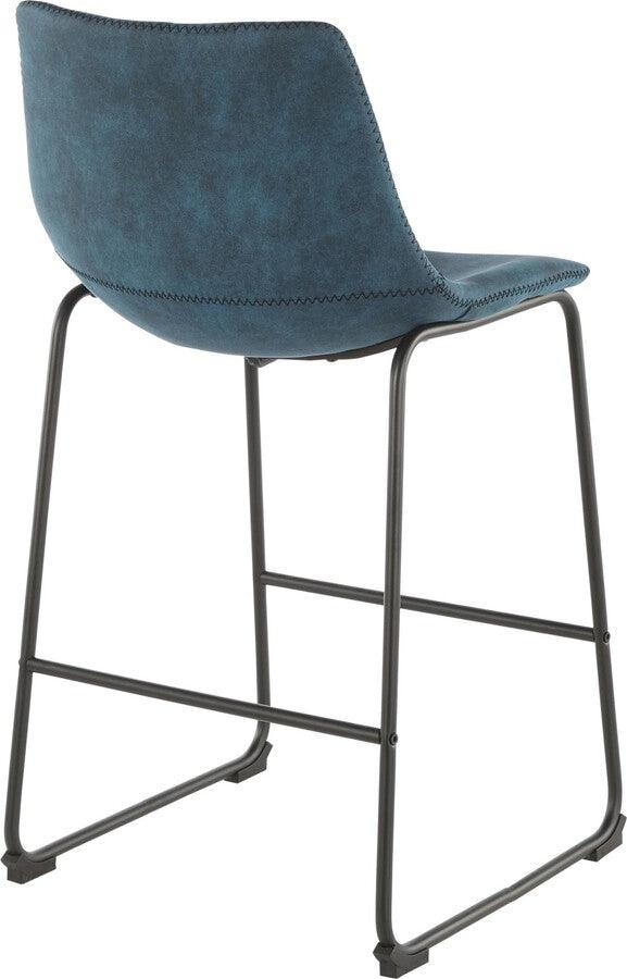 Lumisource Barstools - Duke 26" Industrial Counter Stool in Black with Blue Cowboy Fabric and Black Stitching - Set of 2