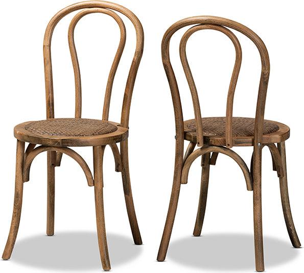 Wholesale Interiors Dining Chairs - Dacian Mid-Century Brown Woven Rattan and Walnut Brown Wood 2-Piece Dining Chair Set