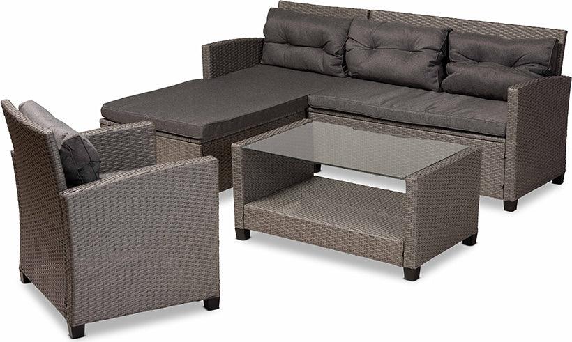Wholesale Interiors Outdoor Conversation Sets - Darian Contemporary Grey Fabric and Grey Synthetic Rattan 4-Piece Patio Set