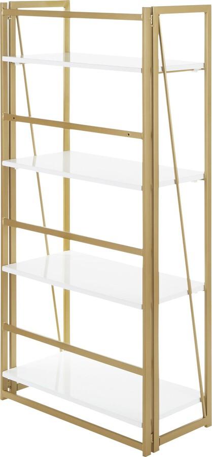 Lumisource Shelves - Folia Contemporary Bookcase in Gold Metal and White Wood