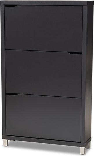 Wholesale Interiors Shoe Storage - Simms Contemporary Dark Grey Wood Shoe Storage Cabinet with 6 Fold-Out Racks
