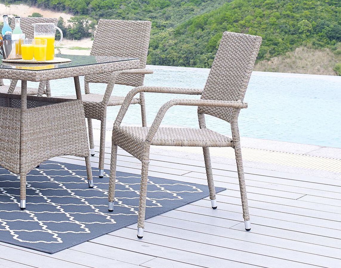 Manhattan Comfort Outdoor Dining Chairs - 2-Piece Genoa Patio Dining Armchair in Nature Tan Weave
