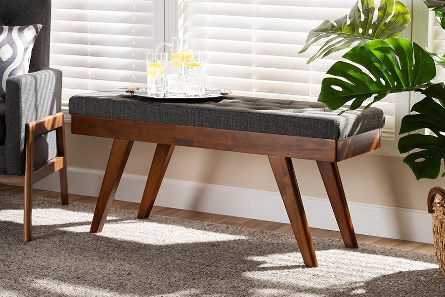 Wholesale Interiors Benches - Alona Mid-Century Modern Medium Grey Fabric Upholstered Wood Dining Bench