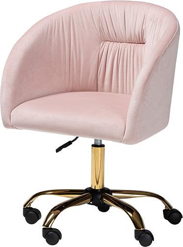 Wholesale Interiors Task Chairs - Ravenna Glam and Luxe Blush Pink Velvet Fabric and Gold Metal Swivel Office Chair