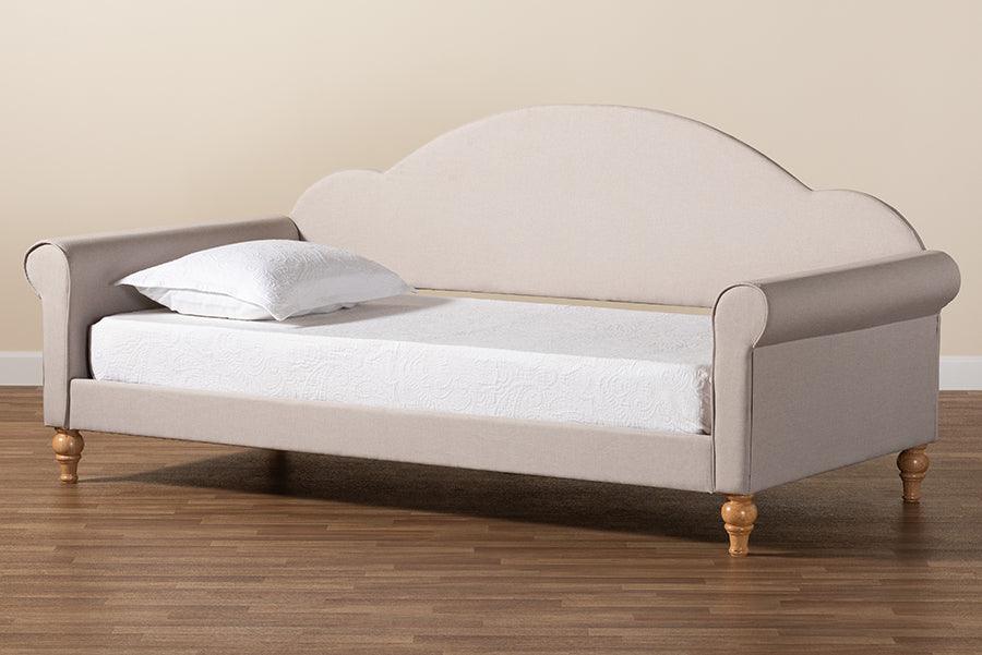 Wholesale Interiors Daybeds - Chaise Traditional Light Grey Fabric and Natural Brown Finished Wood Twin Size Daybed