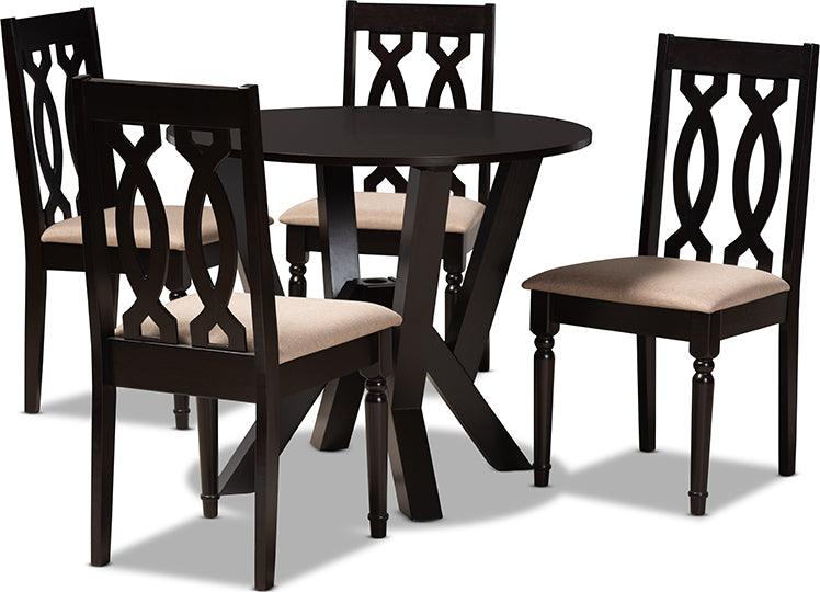 Wholesale Interiors Dining Sets - Anise Sand Fabric Upholstered and Dark Brown Finished Wood 5-Piece Dining Set