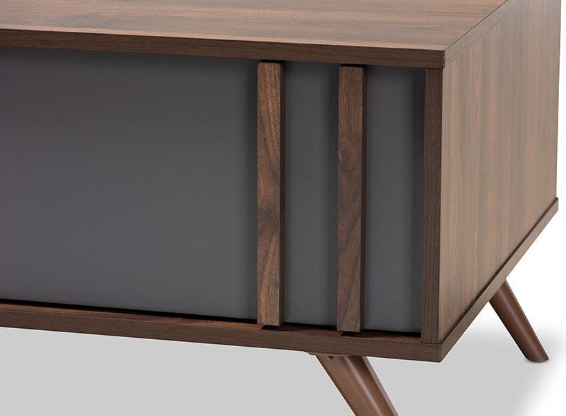 Wholesale Interiors Coffee Tables - Naoki Modern and Contemporary Two-Tone Grey and Walnut Wood 1-Drawer Coffee Table