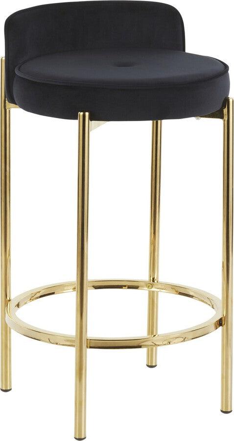 Lumisource Barstools - Chloe Counter Stool In Gold Metal & Black Faux Leather (Set of 2)