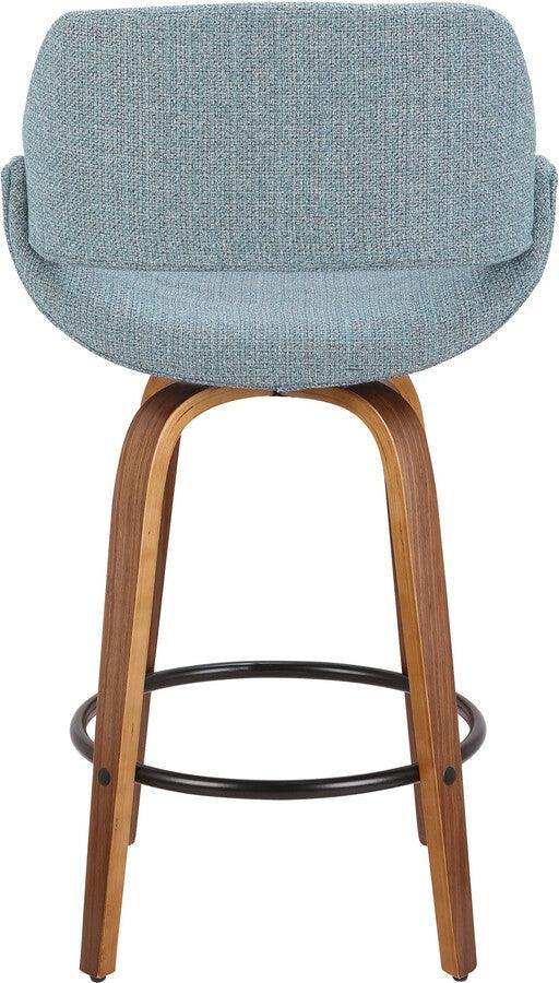 Lumisource Barstools - Fabrico Modern Counter Stool Walnut and Blue Noise Fabric - Set of 2