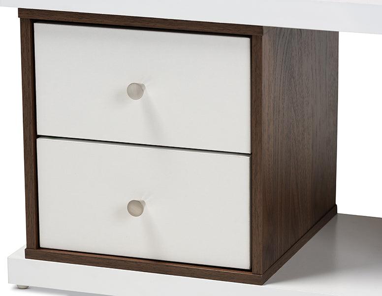 Wholesale Interiors Bookcases & Display Units - Rune Two-Tone Finished 2-Drawer Bookcase White & Walnut Brown