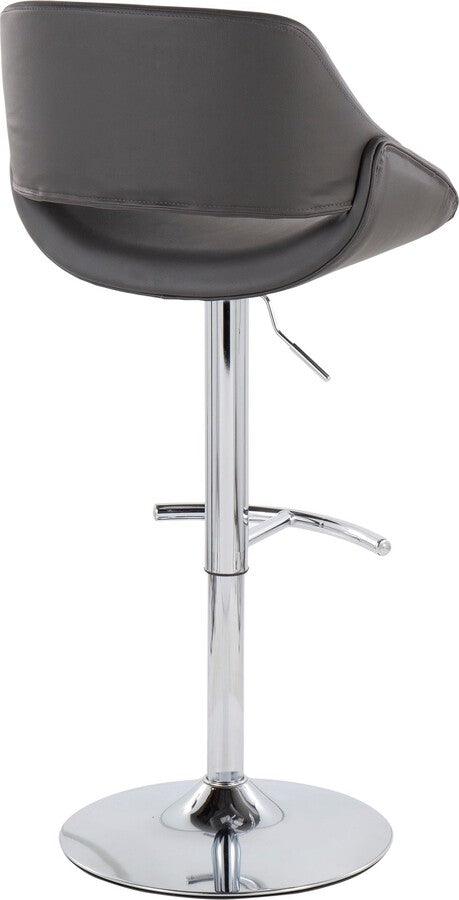 Lumisource Barstools - Fabrico Adjustable Bar Stool In Chrome With Rounded T Footrest & Grey Faux Leather (Set of 2)
