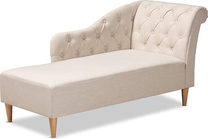 Wholesale Interiors Accent Chairs - Emeline Modern and Contemporary Beige Fabric Upholstered Oak Finished Chaise Lounge
