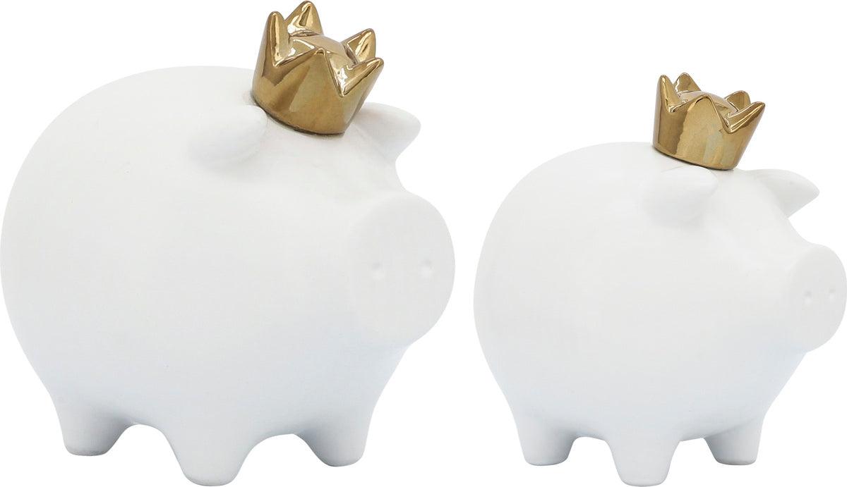 Sagebrook Home Decorative Objects - Ceramic 6" Pig With Crown White